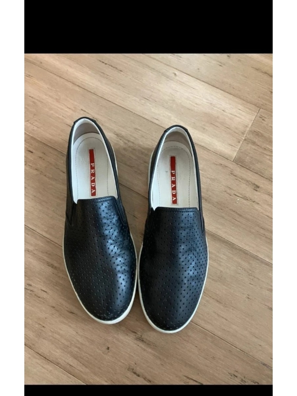 Prada Black Perforated Leather Slip-On Loafers